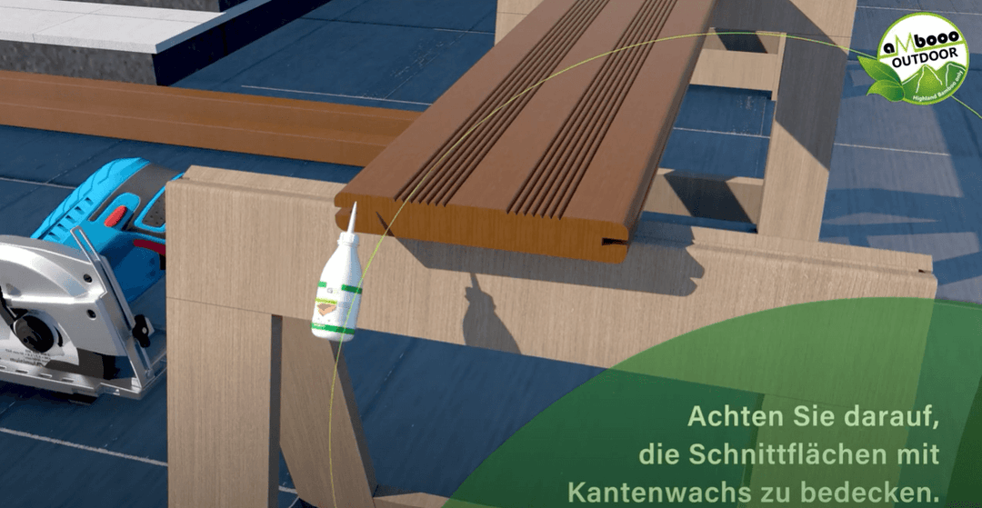 Die Schnittkanten der Terrassendielen müssen mit dem Stirnkantenwachs versiegelt werden.