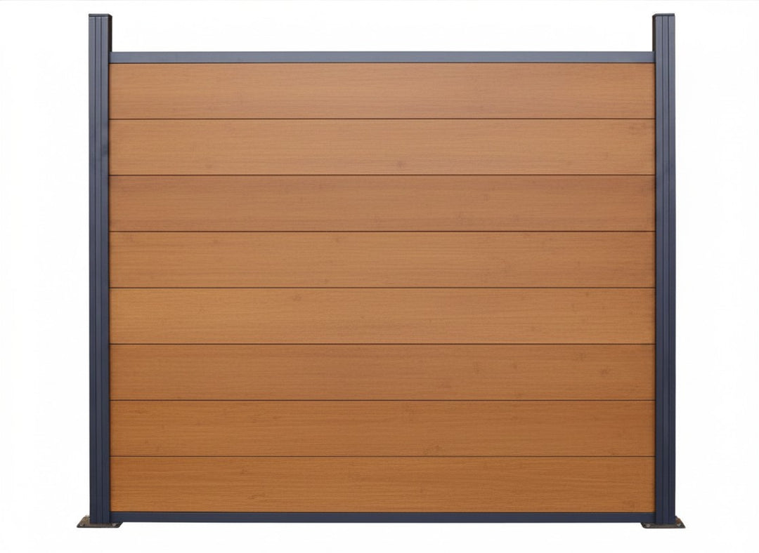 Das aMBOOO Sichtschutz Element Typ Acapulco in der Farbe Sans mit 2 Aluminiumpfosten in der Farbe anthrazit