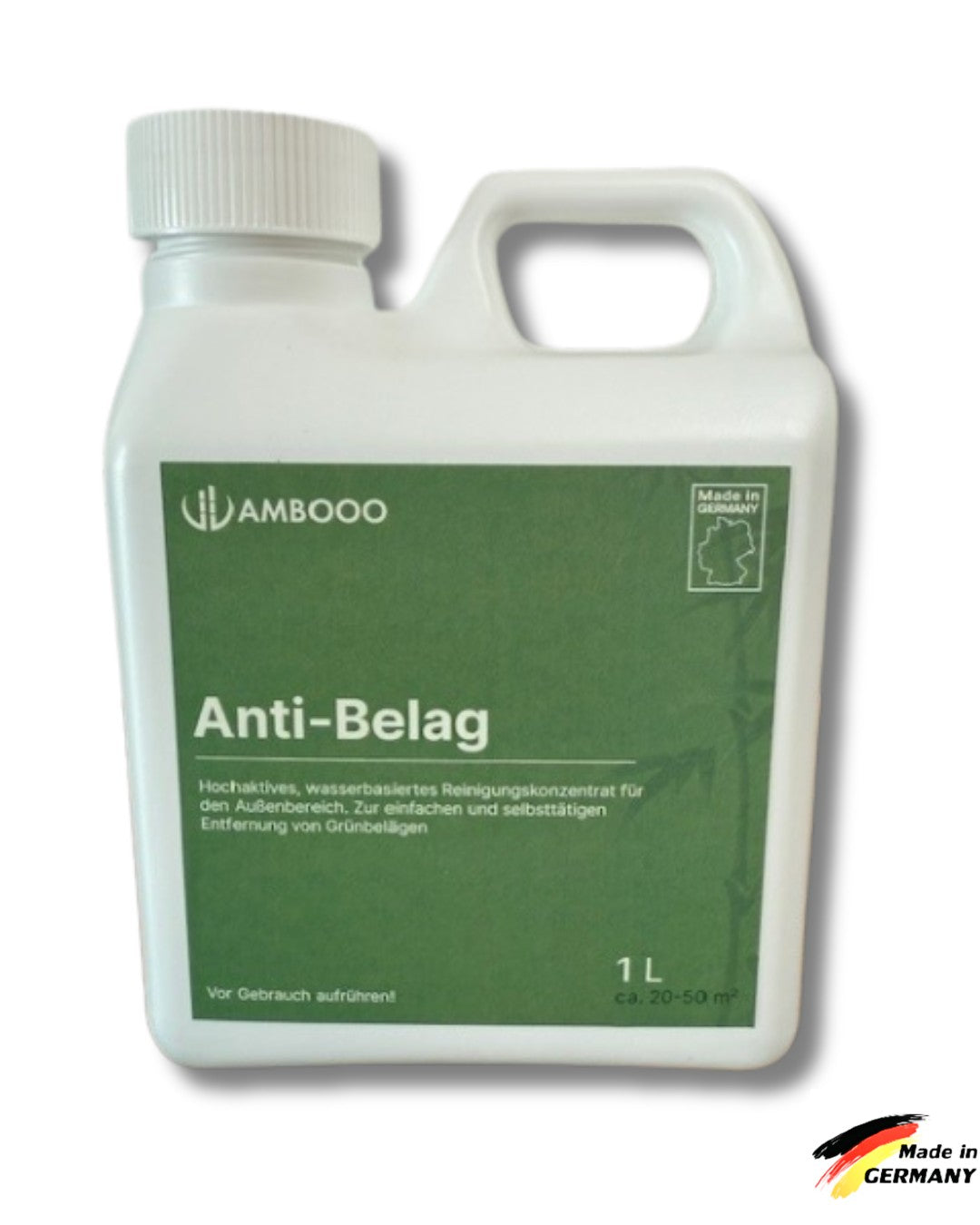 Der neue AMBOOO Terrassen Anti-Belag-Reiniger von AMBOOO in einem 1 L Gebinde.