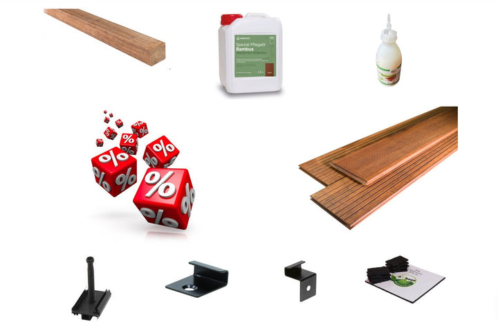 Nachhaltiges Terrassendielen Komplettpaket Santiago mit einer Bambus UK.