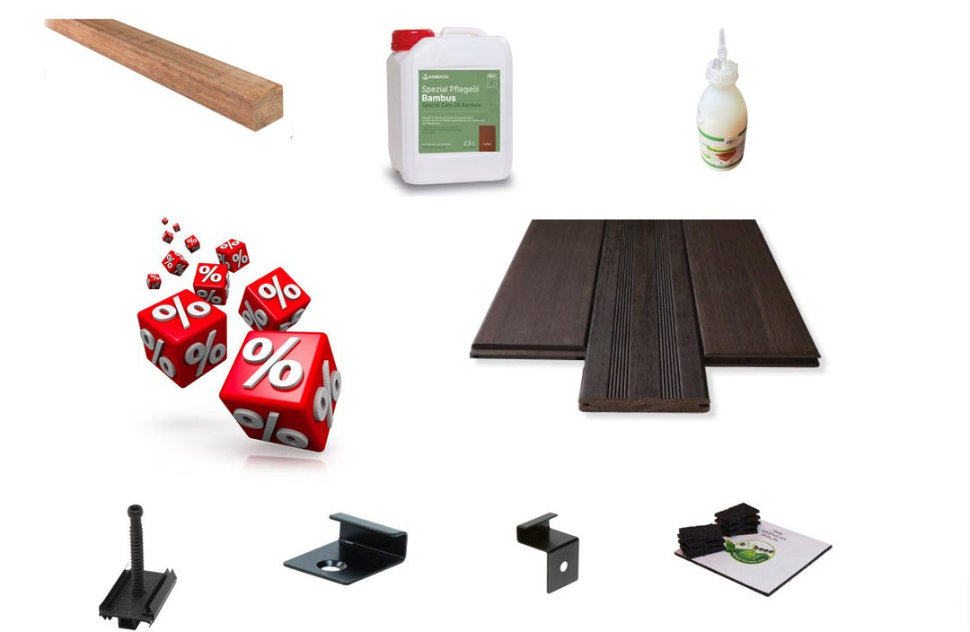 Terrassendielen Komplettpaket Havanna mit einer Bambus UK.