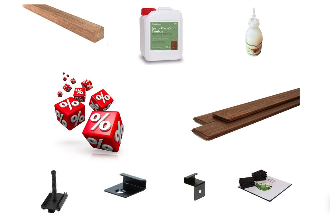 Das Bambus Terrassen Sparpaket von aMbooo mit einer Altholzoptik.