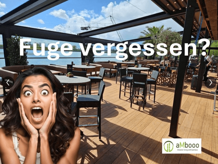 Die Closed Deck Dielen Cristobal verlegt in einer Gastronomie auf der Terrasse am Wasser.