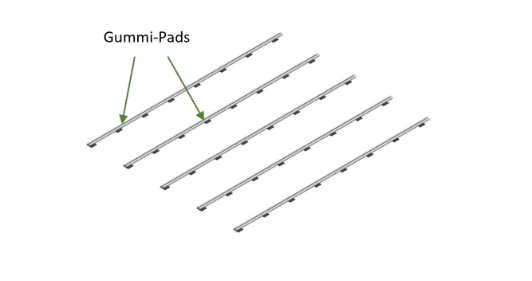 Due Gummipads werden unter den ALustreben im Abstand von 50 cm verlegt.