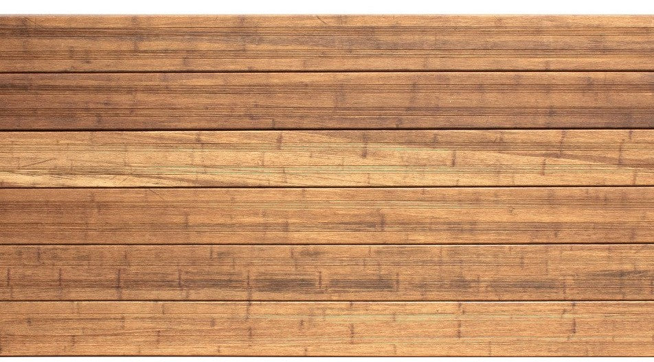 Sand farbende Bambus-Terrassendielen mit geriffelter Oberfläche und natürlicher Holzmaserung in horizontaler Anordnung.