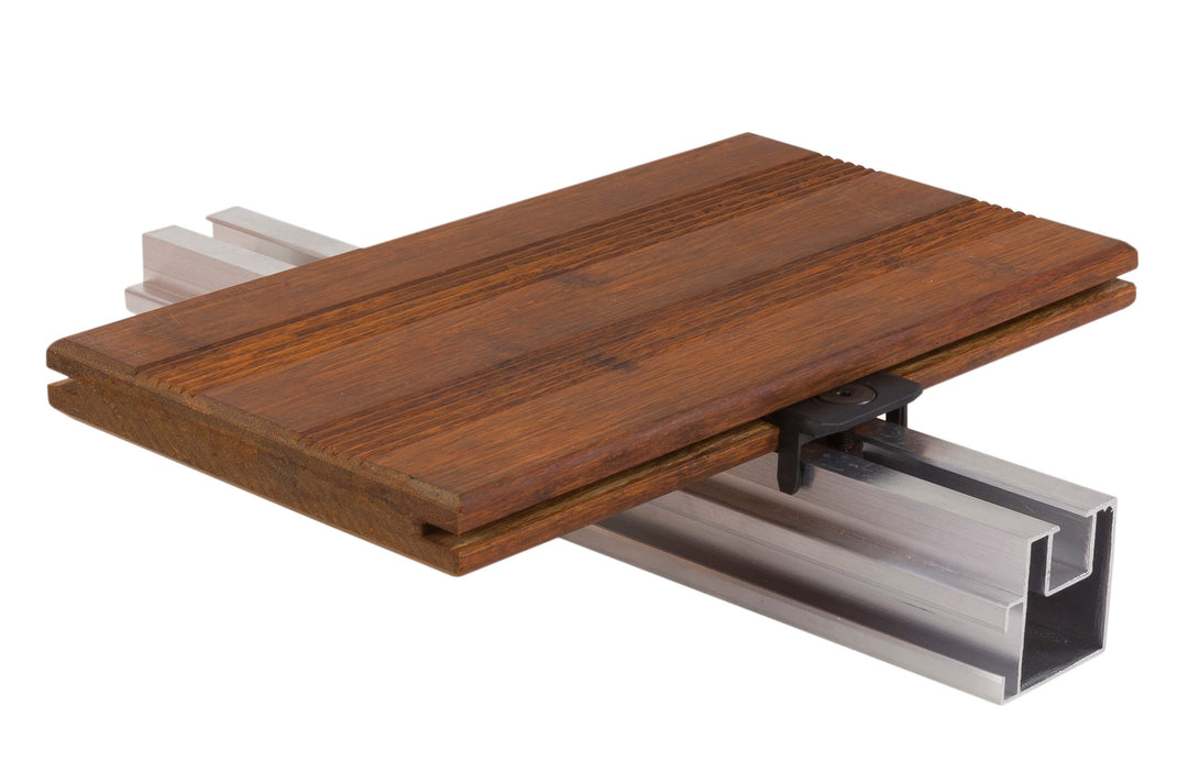 Montageclip für Aluminium-Unterkonstruktion zur verdeckten Befestigung von AMBOOO Bambus-Terrassendiele.