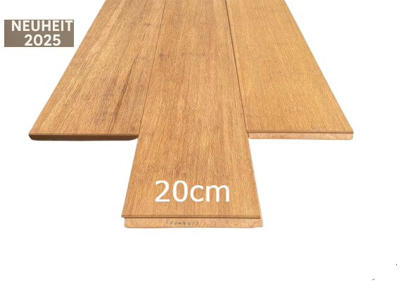 Die Terrassendielen aus Bambus Typ Closed decking "Cristobal" in breiten XL-Format Farbe Sand, 20x200x2200mm, mit glatter Oberfläche.