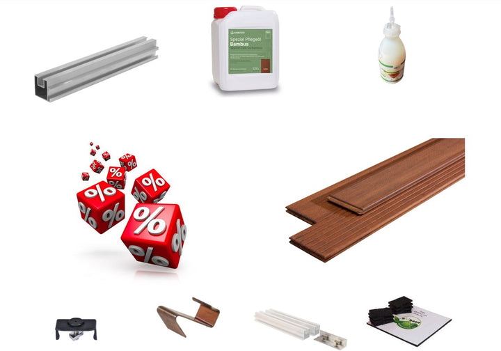 Terrassendielen aus Bambus, das aMBooo Komplettpaket Trinidad mit einer Aluminium UK.