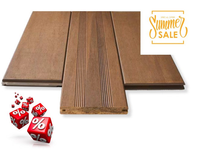 Bambus Terrassendiele Holguin, white oak, im summer sale.

